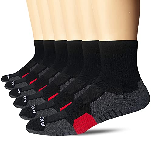 AKOENY Men's Athletic Ankle Running Socks Quarter Cushioned Sports (6 Pack)