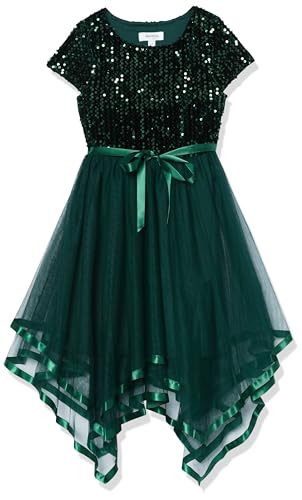 Speechless Girls' Short Sleeve Hanky Dress, Hunter Green, 10