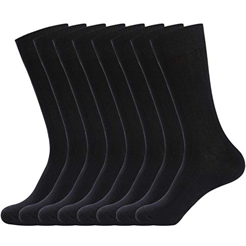 WANDER Classic Ribbed Dress Socks 8 pairs Men's Cotton Solid Premium Socks Seamless Soft (8black, Shoe Size:7-12)