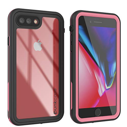 Punkcase iPhone 8 Plus Waterproof Case [Rapture Series] Protective IP68 Certified Full Body Cover W/Built in Screen Protector [Clear Back] for iPhone 7 Plus (2016) & 8 Plus (2017) (5.5') (Pink)