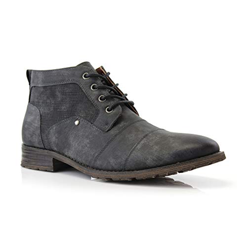Ferro Aldo Blaine MFA806035 Mens Casual Brogue Mid-Top Lace-Up and Zipper Boots, Charcoal Grey, 11