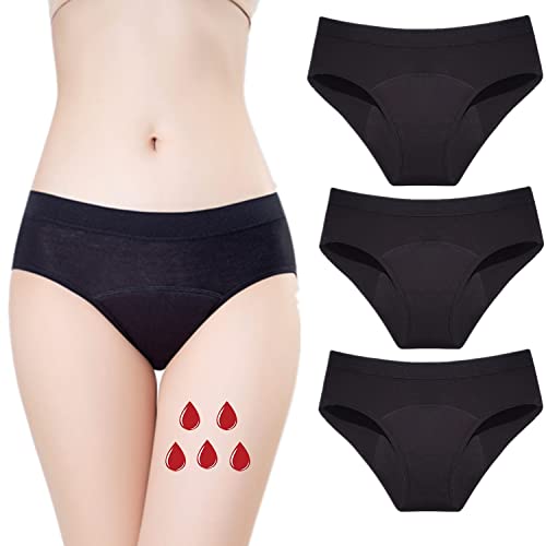 ZVZK Period Underwear for women Heavy Flow Absorbent Leak Proof Panty Pants Menstrual Panties 3 Pack (M, BLACK)