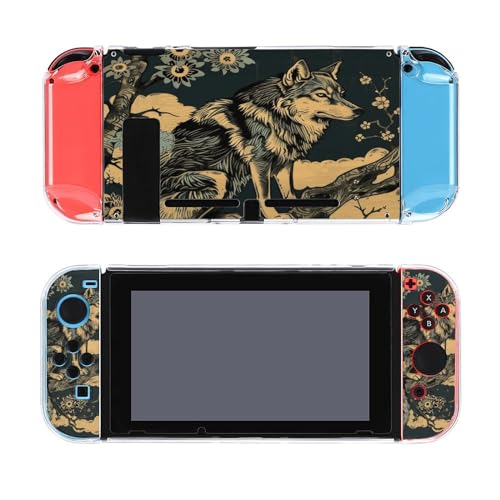 AoHanan Drawing Wolf Sitting Tree Branch Switch Screen Protector Case Cover Full Accessories Switch Game Case Protection Skin for Switch Console and Joy-Cons