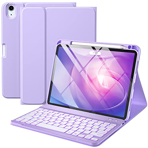 Harvopu iPad Air 11-inch M2/ 10.9 Inch Air 5th 4th Generation Case with Keyboard - Backlit Wireless Detachable, Folio Cover with Pencil Holder for iPad Air 11 2024/ Air 5 2022/ Air 4 (Purple)