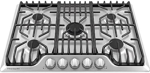 FRIGIDAIRE Professional 30-Inch Gas Cooktop, Stainless Steel, 5 Burners, Liquid Propane Convertible, FPGC3077RS