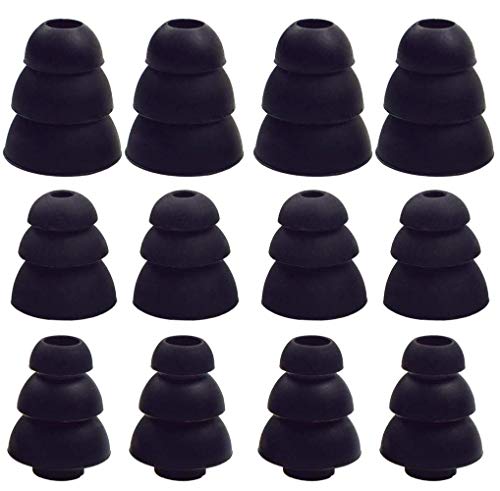 JNSA 3 Flange Noise Cancelling Triple Flange Eartips Eargels Earpads Ear Tips Gels Bud Compatible with Inside Diameter 4mm-5mm Earbuds in-Ear Earphones（Inner Hole 4mm）,S/M/L,6 Pairs, Black 3F6P3