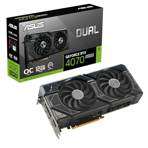 ASUS Dual GeForce RTX 4070 Super OC Edition Graphics Card (PCIe 4.0, 12GB GDDR6X, DLSS 3, HDMI 2.1, DisplayPort 1.4a, 2.56-Slot Design, Axial-tech Fan Design, Auto-Extreme Technology, and More)