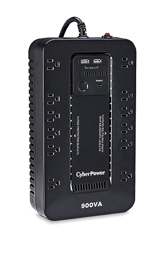 CyberPower ST900U Standby UPS System, 900VA/500W, 12 Outlets, 2 USB Charging Ports, Compact, Black