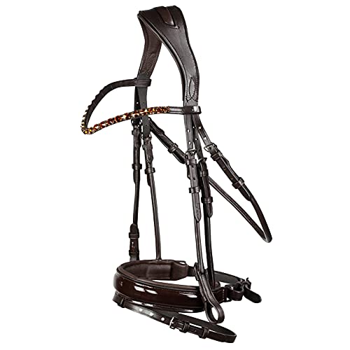 HORZE Clermont Ergonomic Padded Genuine Leather Snaffle Bridle for Horses | Flash Noseband Included - Dark Brown - Horse