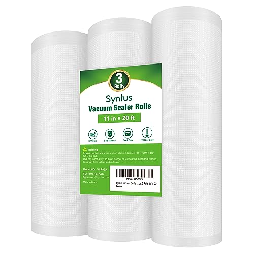 Syntus Vacuum Sealer Bags for Food, 3 Rolls 11' x 20' Commercial Grade Bag Rolls, Food Vac Bags for Storage, Meal Prep or Sous Vide