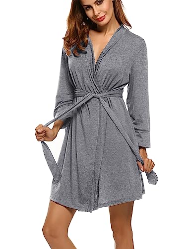 HOTOUCH Women's Kimono Robes Lightweight Bath Robe Soft Sleepwear V-Neck Ladies Nightwear Heather Gray M