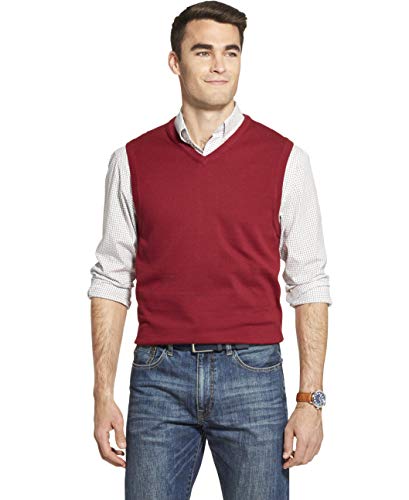 IZOD Men's Premium Essentials Solid V-Neck 12 Gauge Sweater Vest, BIKING RED, X-Large