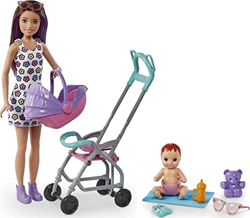 Barbie Skipper Babysitters Inc. Playset with Skipper Babysitter Doll (Brunette), Stroller, Baby Doll & 5 Accessories, Toy for 3 Year Olds & Up