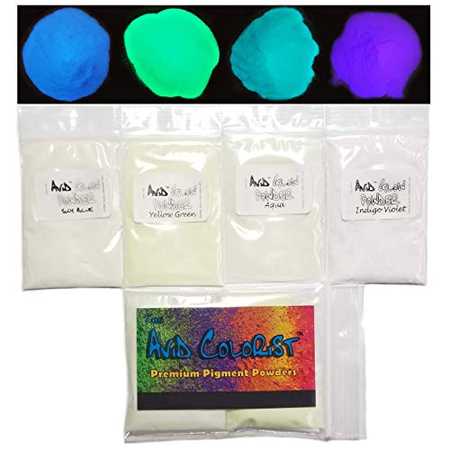 THE AVID COLORIST- Glow Powder Pigment- 4 Color Neutral in Daylight Pack- 2.1oz/60g Total- for Resin, Slime, Nail Polish, Coatings, Paint- Glow in The Dark Pigment Powders- Strontium Aluminate