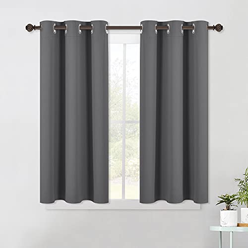 NICETOWN Grey Kitchen Blackout Short Curtain Panels for Bedroom, Thermal Insulated Grommet Top Blackout Draperies and Drapes (2 Panels, W42 x L45 -Inch, Grey)
