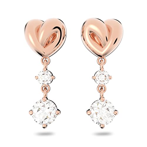 Swarovski Lifelong Heart Drop Pierced Earrings for Women, Set of White Crystal Heart Design Earrings with Rose-Gold Tone Plating