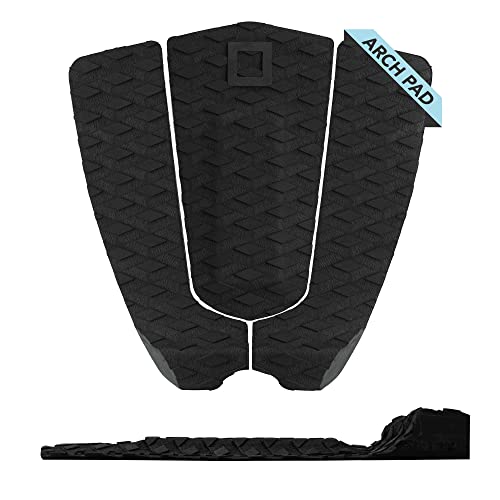 Surf Squared Arch 3-Piece Tail Traction Pad w/Tail Kick - Diamond Maximum Grip, Super Strong 3M Adhesive - Fits All Surfboards: Shortboard, Fish, Skimboard - Stomp Pad