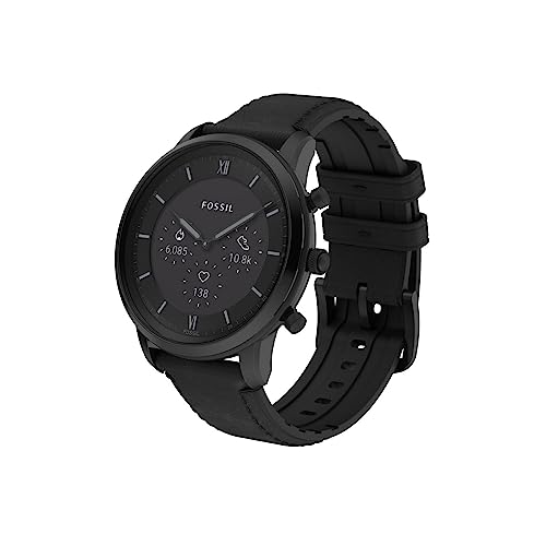 Fossil Men's Neutra Gen 6 Hybrid 44mm Stainless Steel and Leather Smart Watch, Color: Black (Model: FTW7074)