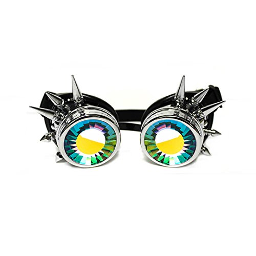GloFX Wormhole Kaleidoscope Goggles - Festival Rave Costume Cosplay Prism EDM 3D Welding Gothic Goggles (Chrome Spike)