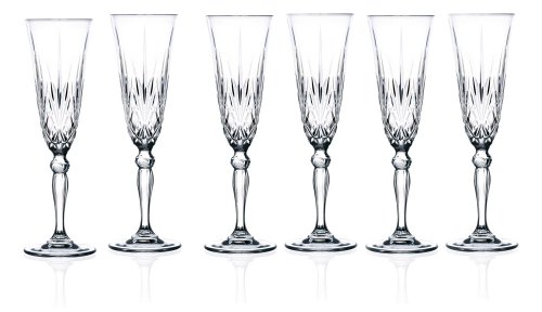 Lorenzo Lorren Home Trends Crystal Melodia Collection Wine Glass Set by RCR, 6 Count (Pack of 1), Flute