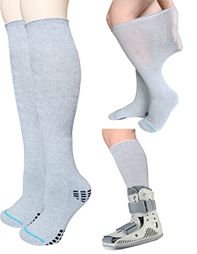 LORVVDE 2 Pairs Walking Boot Socks for Orthopedic Walker Brace, Replacement Sock Liner Knee High Tube Socks Under Air Cam Walkers and Fracture Boot, Medical Air Cast Socks for Surgical Leg Cover