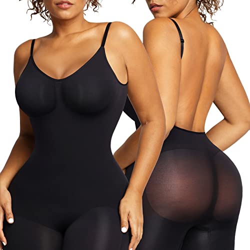 Popilush Body Shaper for Women Under Dress Full Bust Backless Body Shaper Black Bodysuit