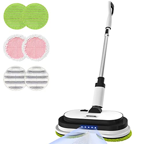 Cordless Electric Mop, Floor Cleaner with LED Headlight & Water Sprayer, Up to 60 mins Detachable Battery, Dual-Motor Powerful Spin Mop with 300ML Water Tank for Multi-Surface, Self-Propelled