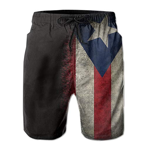 Mens Puerto Rico Flag Vintage Swim Trunks Quick Dry Swimming Trucks for Men Big and Tall Beach Shorts