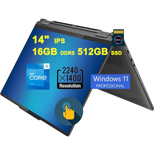 Lenovo Yoga 7i 2-in-1 Laptop | 14' 2.2K IPS Touch 100% sRGB Glossy | 13th Gen Intel 10-Core i5-1335U i7-1255U | 16GB DDR5 512GB SSD | Backlit Fingerprint Thunderbolt Win11Pro Gray + 32GB MicroSD Card