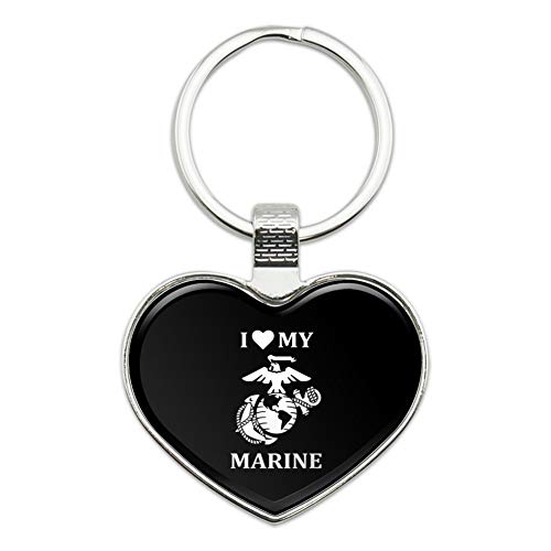 GRAPHICS & MORE I Love My Marine USMC White on Black Officially Licensed Keychain Heart Love Metal Key Chain Ring