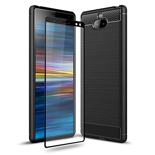 Olixar Case with Screen Protector for Sony Xperia 10 Plus, Stylish 2 in 1 Protection - Defend Your Phone & Screen from Drops, Shocks and Scratches Sentinel - Black