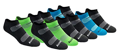 Saucony Men's Multi-Pack Mesh Ventilating Comfort Fit Performance No-Show Socks, Black Fashion (12 Pairs), Large