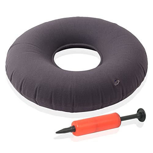 Dr. Frederick's Original Donut Pillow - 18' Inflatable Donut Cushion for Tailbone Pain Relief - Donut Pillow Seat Cushion for Hemorrhoids, Bed Sores, Prostatitis - Gray Flannel & Vinyl