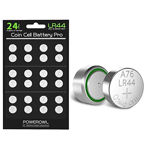 POWEROWL LR44 Batteries 24 Count, High Capacity AG13 357 303 SR44 L1154F A76 Premium Alkaline Battery 1.5V Button Coin Cell Batteries