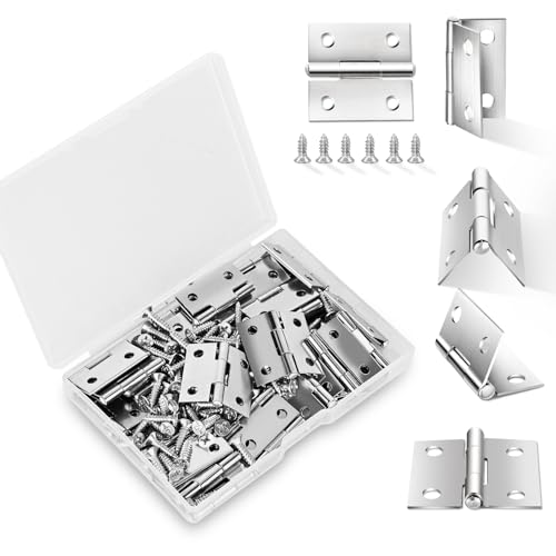14 Sets Small Hinges with Screws, Stainless Steel Jewelry Box Hinges Silver, 1 in Mini Hinges for Wooden Box, Folding Butt Hinges, Miniature Hinges, Jewelry Box Hardware Hinges for DIY Jewelry Box