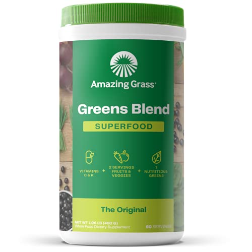 Amazing Grass Greens Superfood Powder: Greens Powder with Digestive Enzymes & Probiotics, Organic Spirulina, Chlorella, and Beet Root Powder, Original, 60 Servings