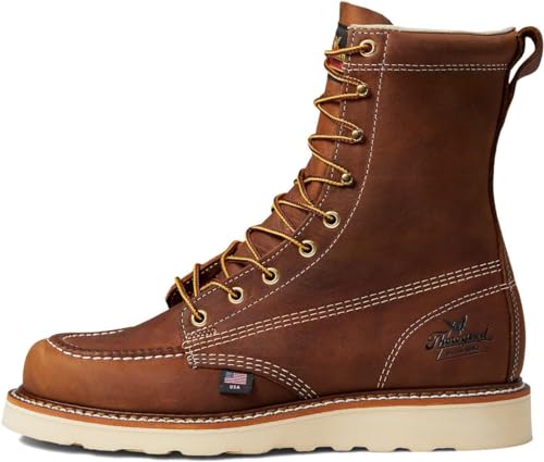 Thorogood American Heritage 8” Moc Toe Work Boots for Men Made with Full-Grain Leather, Soft Toe, Slip-Resistant Wedge Outsole and Comfort Footbed; EH Rated, Trail Crazyhorse - 9 2E US