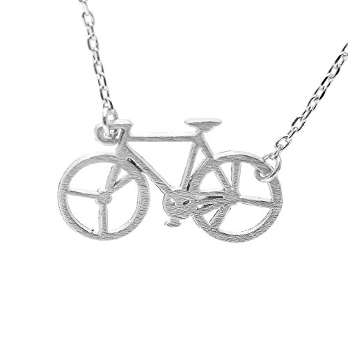 chelseachicNYC Handmade Tiny Jewel Brushed Metal Old Bicycle Necklace (Silver)