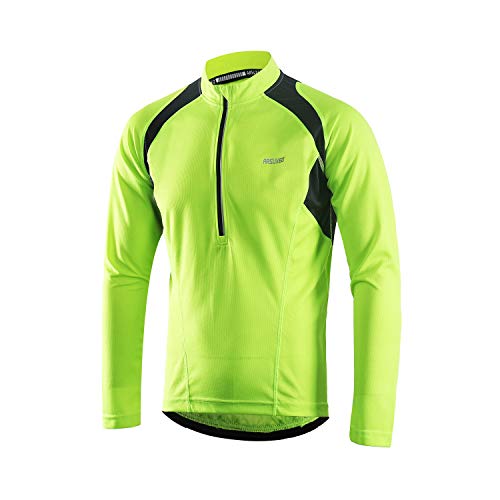 ARSUXEO Men's Half Zipper Cycling Jerseys Long Sleeves MTB Bike Shirts 6031 Green Size Medium