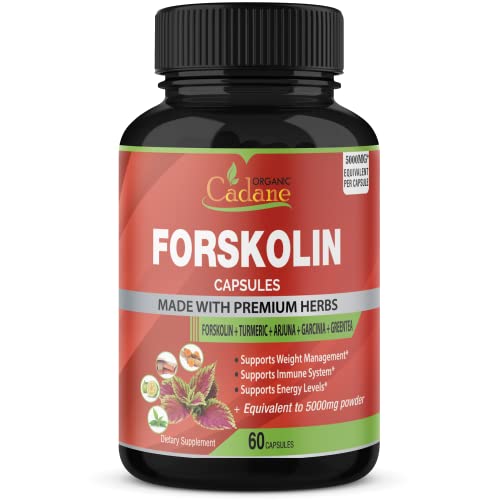 Organic Forskolin Supplements Capsules 5000Mg with Turmeric Curcumin, Arjuna, Garcinia Cambogia, Green Tea - Support Energy Production, Immune System & Body Management