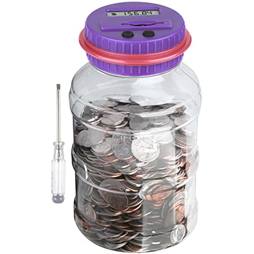 Large Piggy Bank for Adults Kids, Vcertcpl Digital Coin Counting Bank with LCD Counter, 1.8L Capacity Coin Bank Money Jar for Adults, Designed for All US Coins (Purple)
