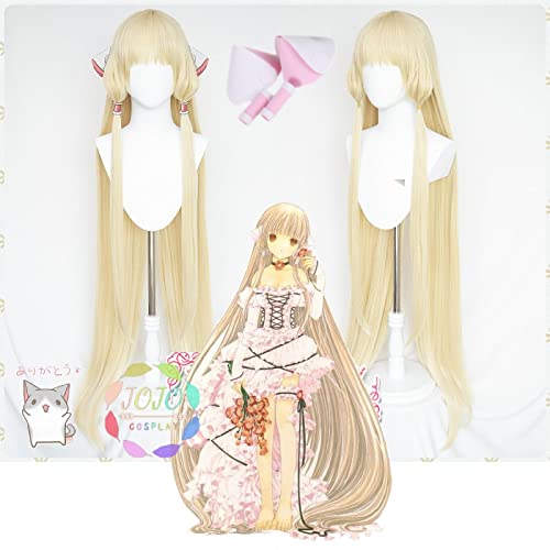 Cosplay Wig Anime Chobits Chii Long Blonde Straight Heat Resistant Synthetic Hair Carnival Halloween Party Role Play Cosplay + Free Wig Cap