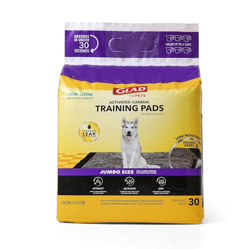 Glad for Pets JUMBO-SIZE Charcoal Puppy Pads | Black Training Pads That ABSORB & Neutralize Urine Instantly | New & Improved Quality Puppy Pee Pads, 30 Count Dog Training Pads