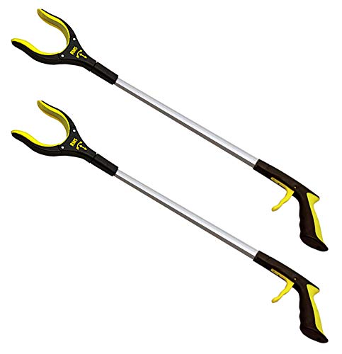 2-Pack 34 Inch Extra Long Grabber Reacher with Rotating Jaw - Mobility Aid Reaching Assist Tool (Yellow)