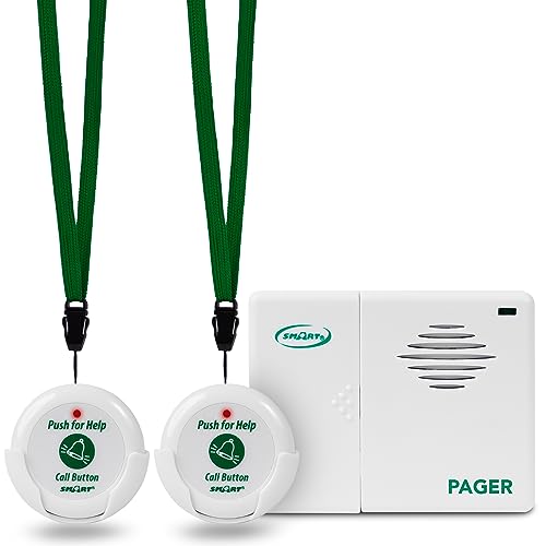 Smart Caregiver Two Call Buttons & Wireless Caregiver Pager for Fall Prevention and Elderly Assistance | Caregiver Call Button with Wearable Lanyard | Nurse Call Alert System with Up to 300' Range