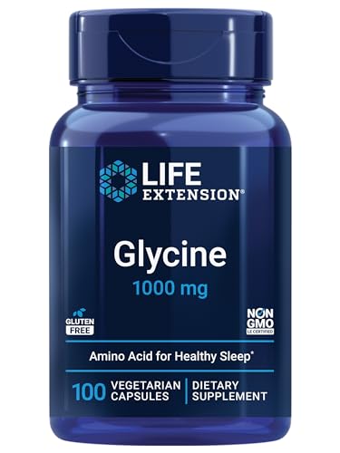 Life Extension Glycine 1000 mg – Promotes Relaxation, Healthy Sleep, Glucose + Fructose Metabolism – Gluten-Free, Non-GMO, Vegetarian – 100 Vegetarian Capsules
