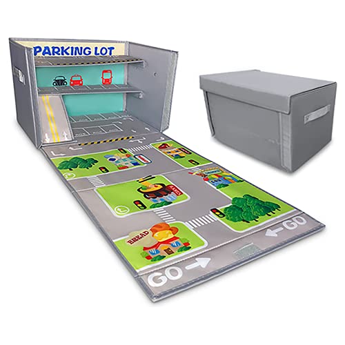 Embrace Play car Toy Garage, Storage case | Rug Play mat, Small Toy Storage, Collapsible Box for Boys