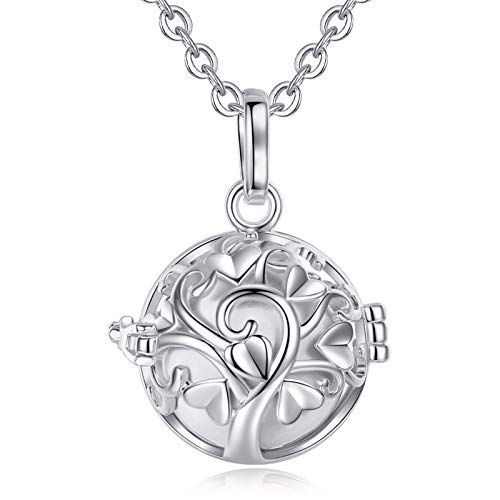 EUDORA Harmony Bola Tree of Love 20mm Angel Chime Caller Pendant Musical Chime Prayer Bell 30'' Necklace Silver