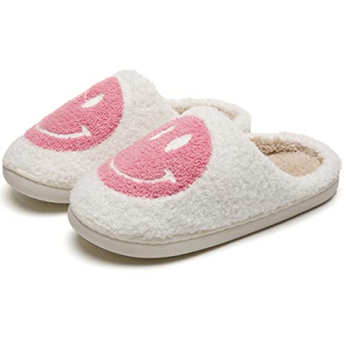 PLMOKN Slippers for women indoor and outdoor men open toe fluffy cute smile face slippers,B-粉色39/40
