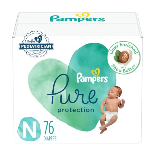 Pampers Pure Protection Diapers Newborn - Size 0, 76 Count, Hypoallergenic Premium Disposable Baby Diapers